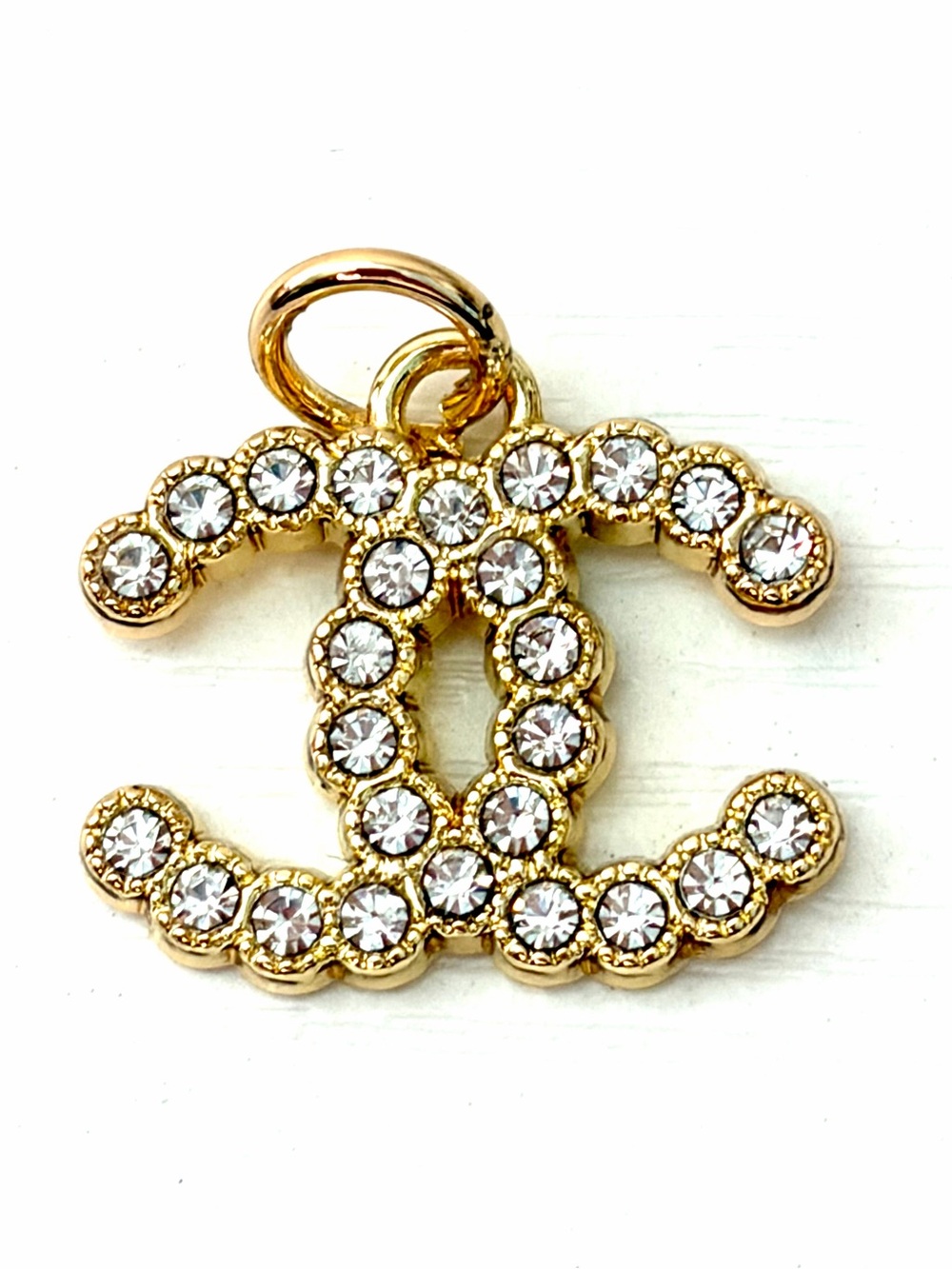 Regular Sized Chanel Gold and Rhinestone CC Charm Pendant